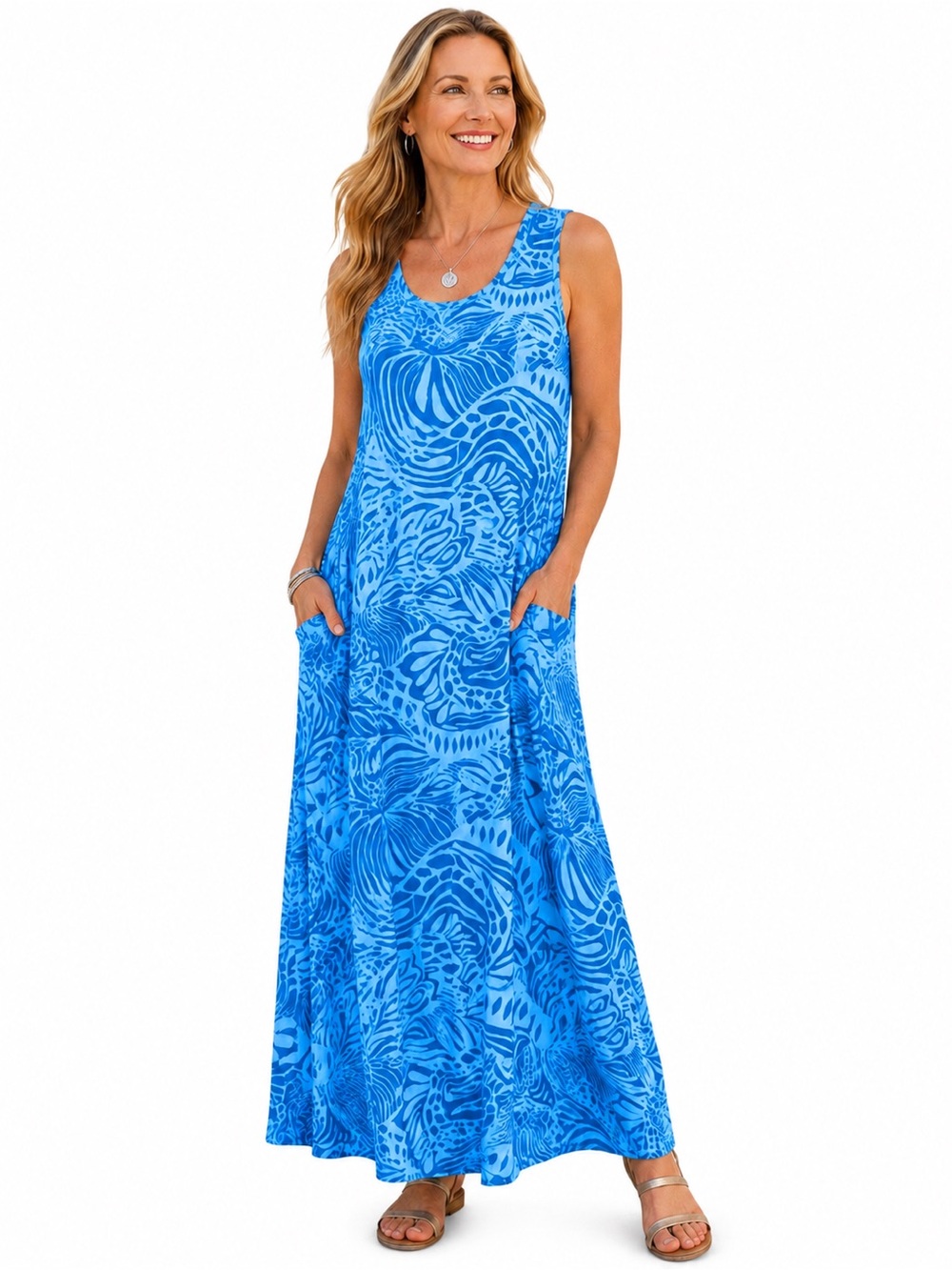 🌺 Soft Surroundings Abstract Blue Maxi Dress